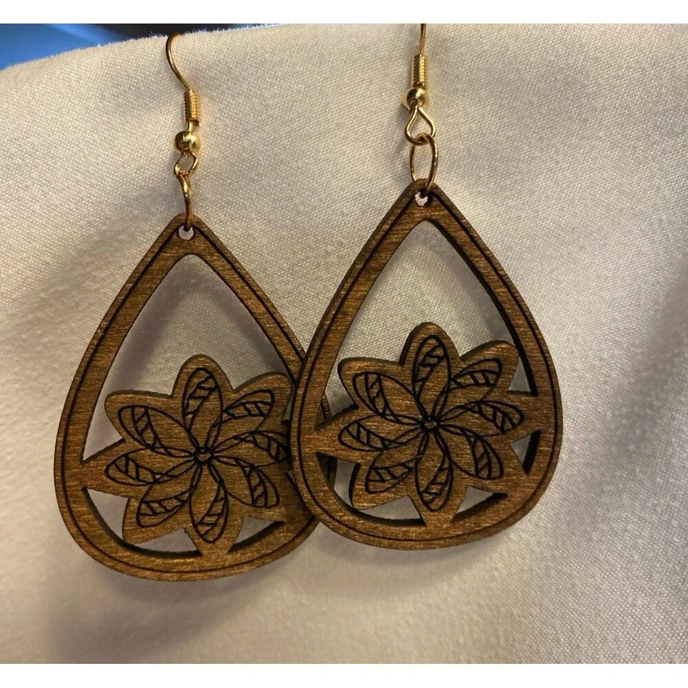 Earrings Dangle Drop Boho Wooden Flower Lightweight Versatile Casual Laser‎ Cut